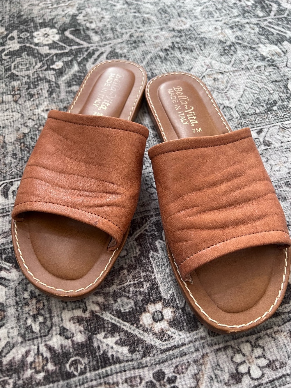 Bella Vita Rust-Tan Leather Slide Mules
